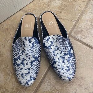GAP Blue and White Snakeskin Mules